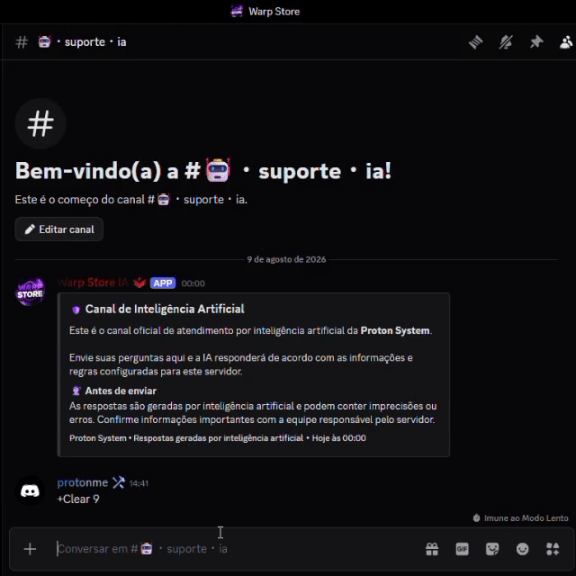 Exemplo em GIF da Proton System IA no computador dentro do Discord