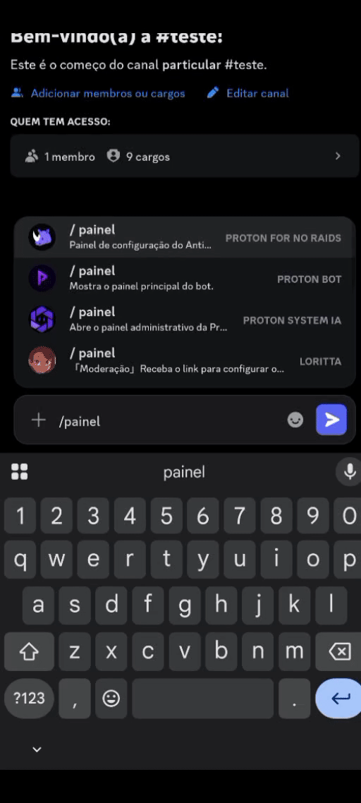 Exemplo em GIF do Proton for Sellers no celular dentro do Discord